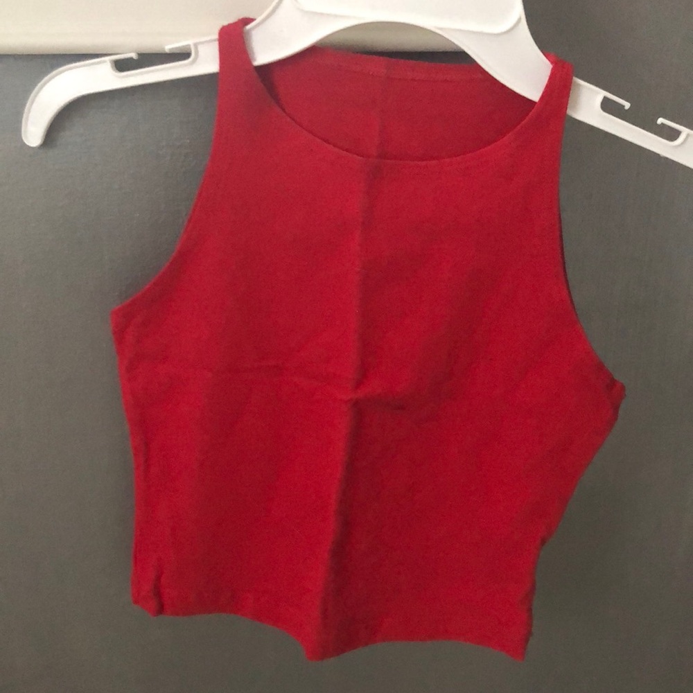 Red High Neck Cropped Tank